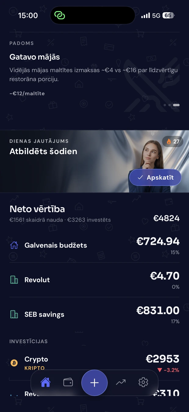 Neto vērtība, konti un investīcijas vienuviet.